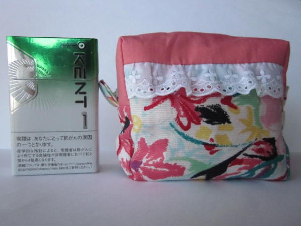 画像2: 収納上手　ミニポーチピンクとレース (2)